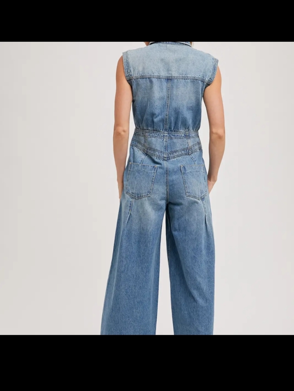 Sleeveless Wide-Leg Denim Jumpsuit - Light Blue